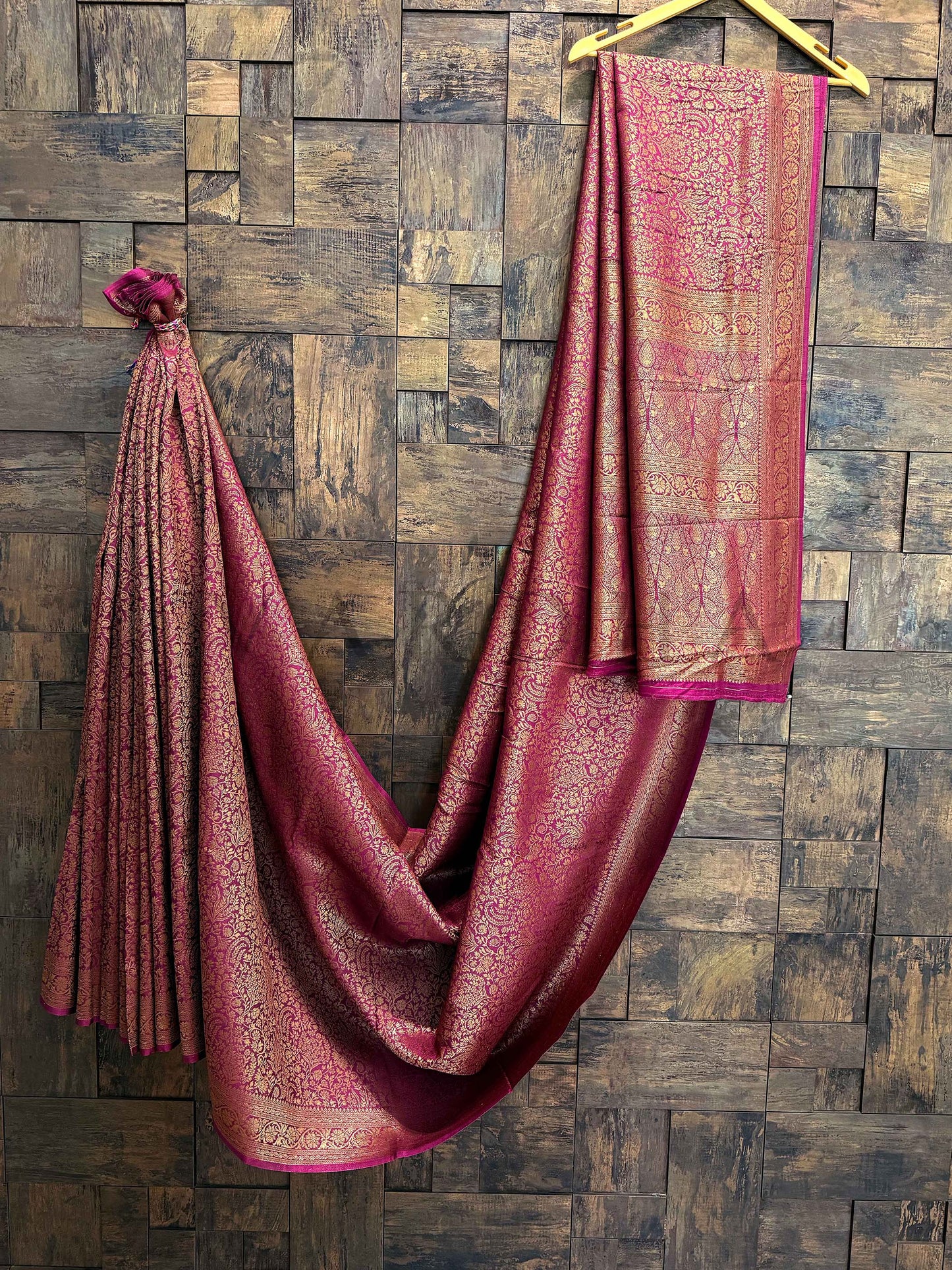 Magenta-Wine Golden Zari Pure Mysore Silk Saree