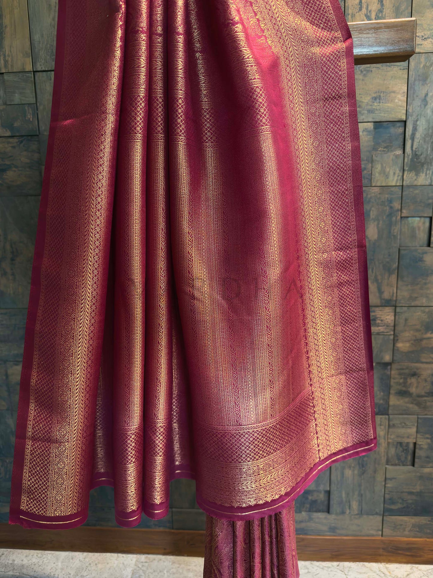 Mulberry Purple Kanjivaram Silk Saree with Gold Zari