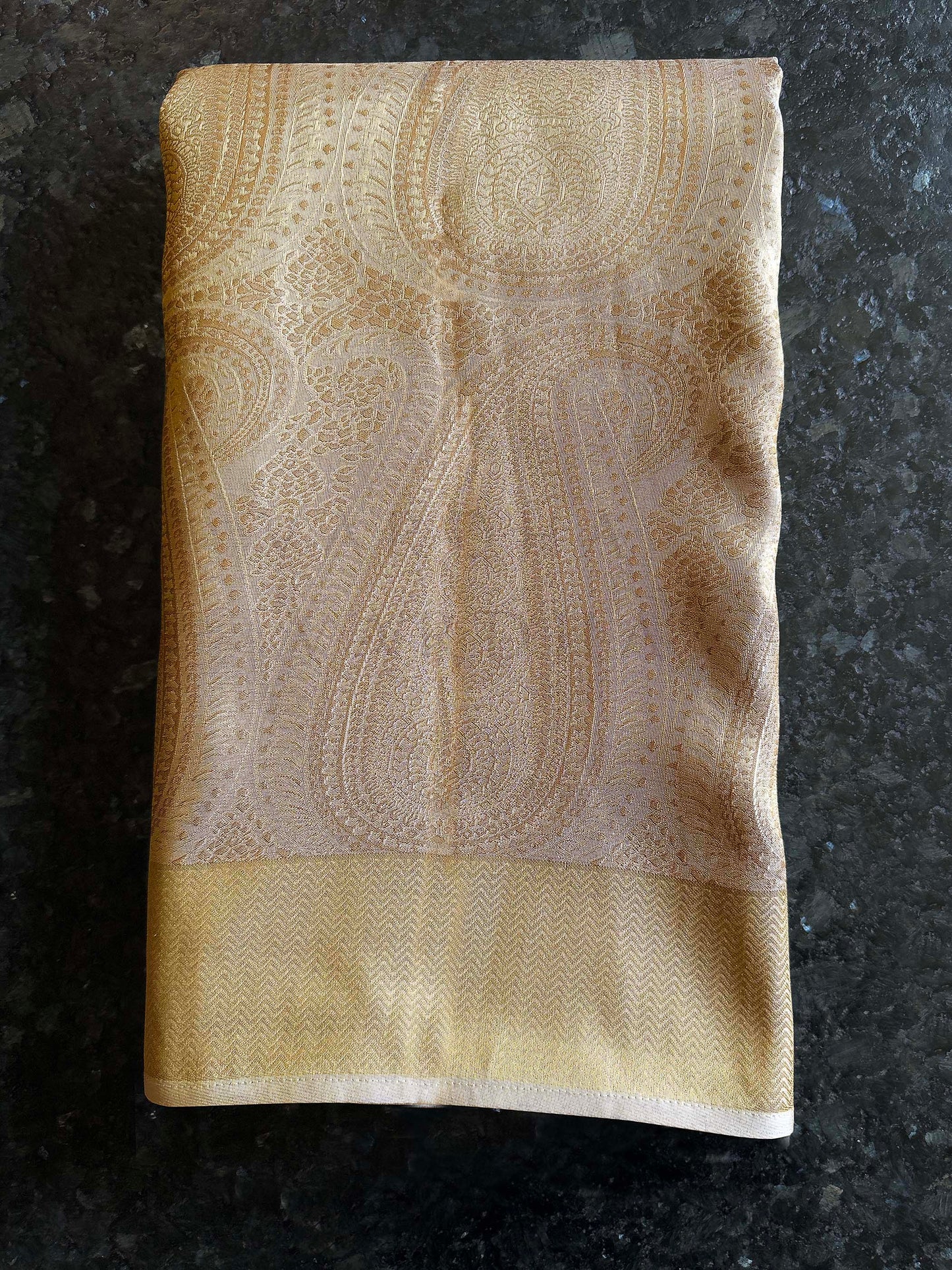 Chikoo Tissue Kanjivaram Silk Saree with Gold Zari Work