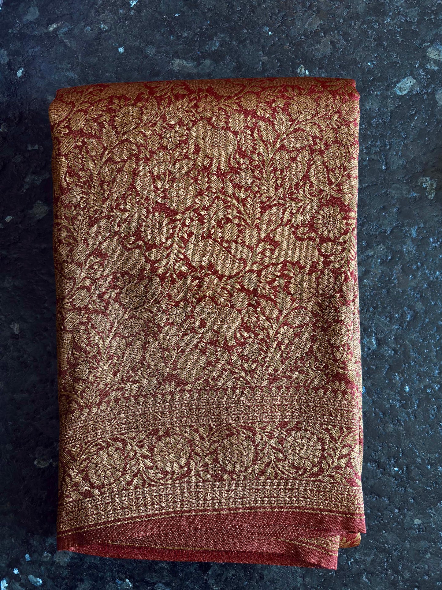 Rust Red Golden Zari Pure Mysore Silk Saree