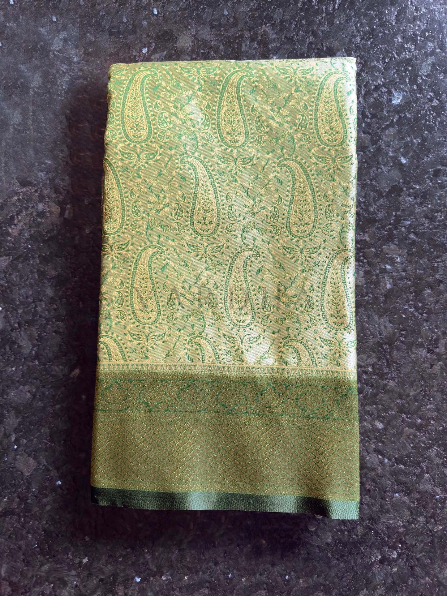 Sage Green Tanchoi Satin Silk Saree with Zari Work