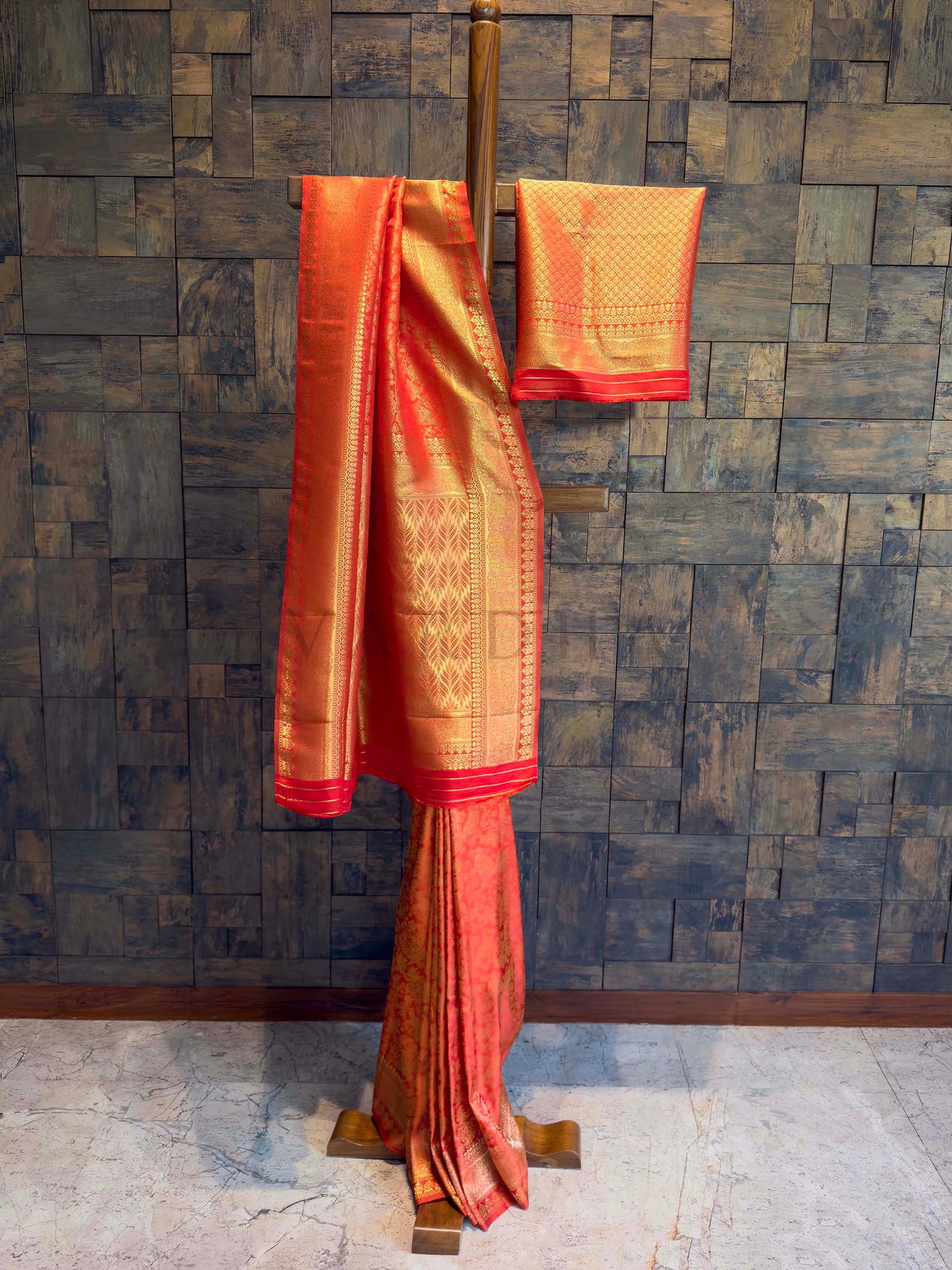 Sindoori Red Golden Zari Kanjivaram Silk Saree