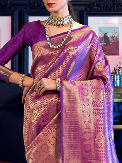 Purple Kanjivaram Silk Saree with Woven Zari Work