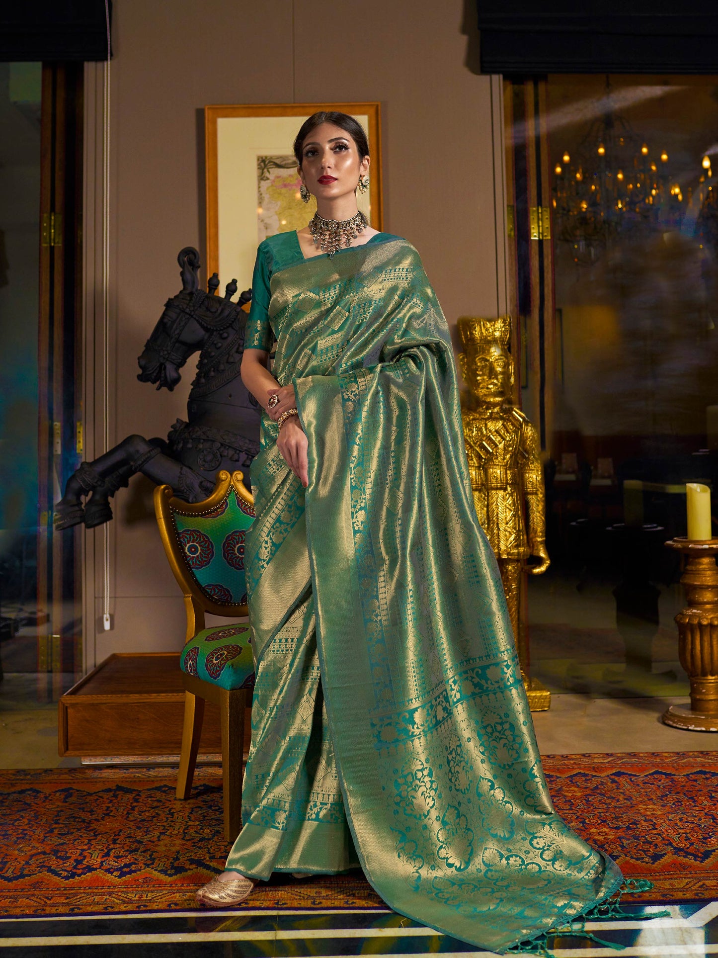 Green Kanjivaram Silk Saree with Woven Zari Work