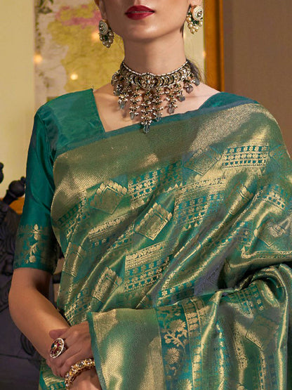 Green Kanjivaram Silk Saree with Woven Zari Work