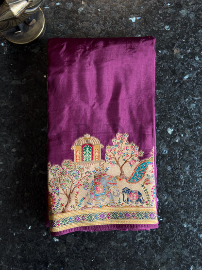 Purple Viscose Katan Silk Saree with Zari Jungle Motifs