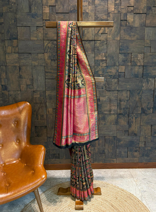 Black & Pink Katan Art Silk Saree with Box Pattern Motifs