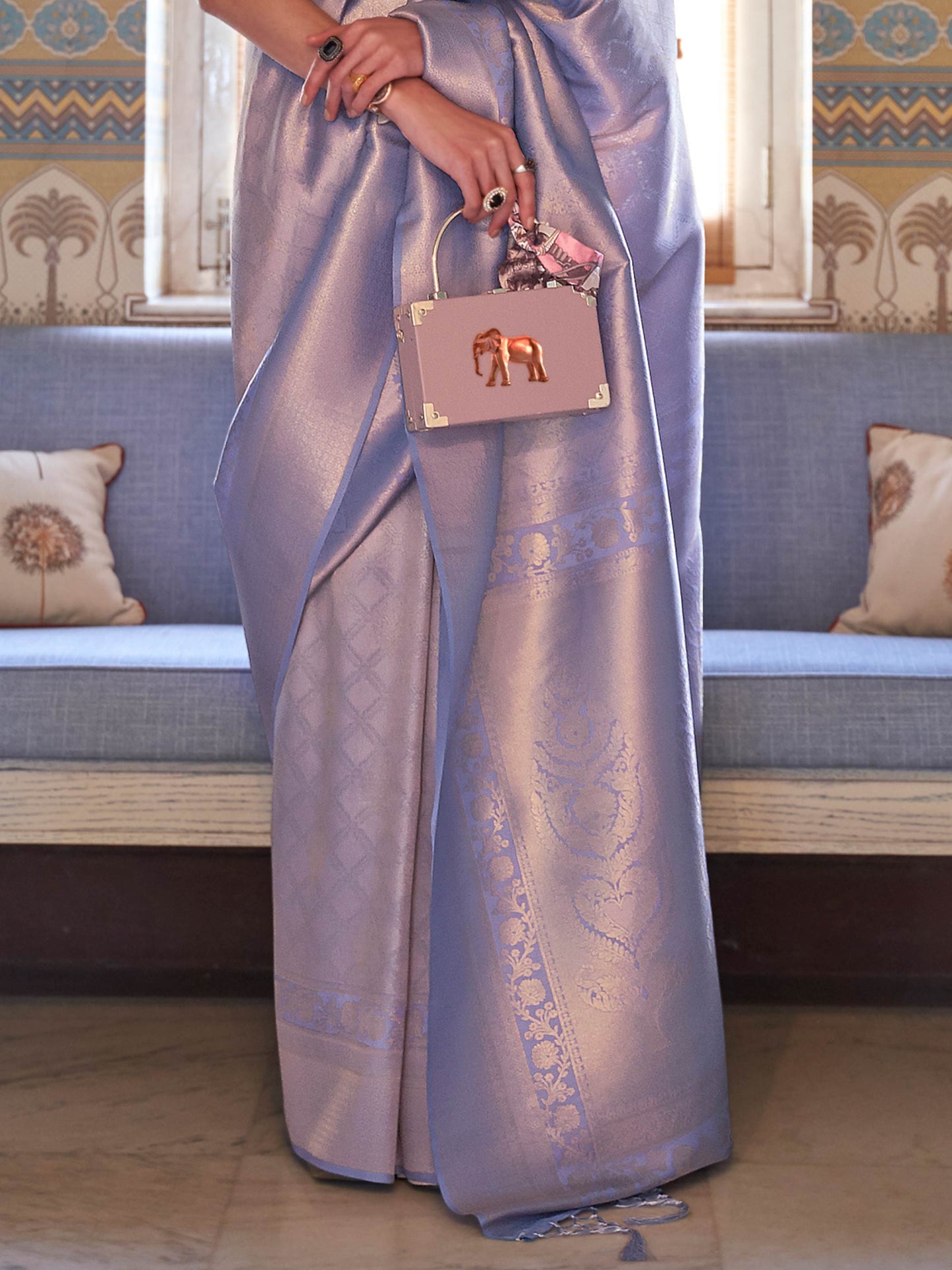 Lilac Kanjivaram Silk Saree with Woven Zari Work