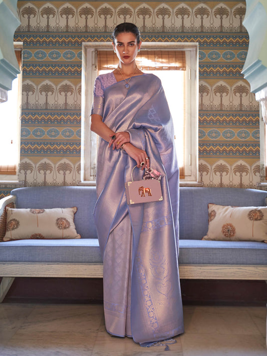 Lilac Kanjivaram Silk Saree with Woven Zari Work