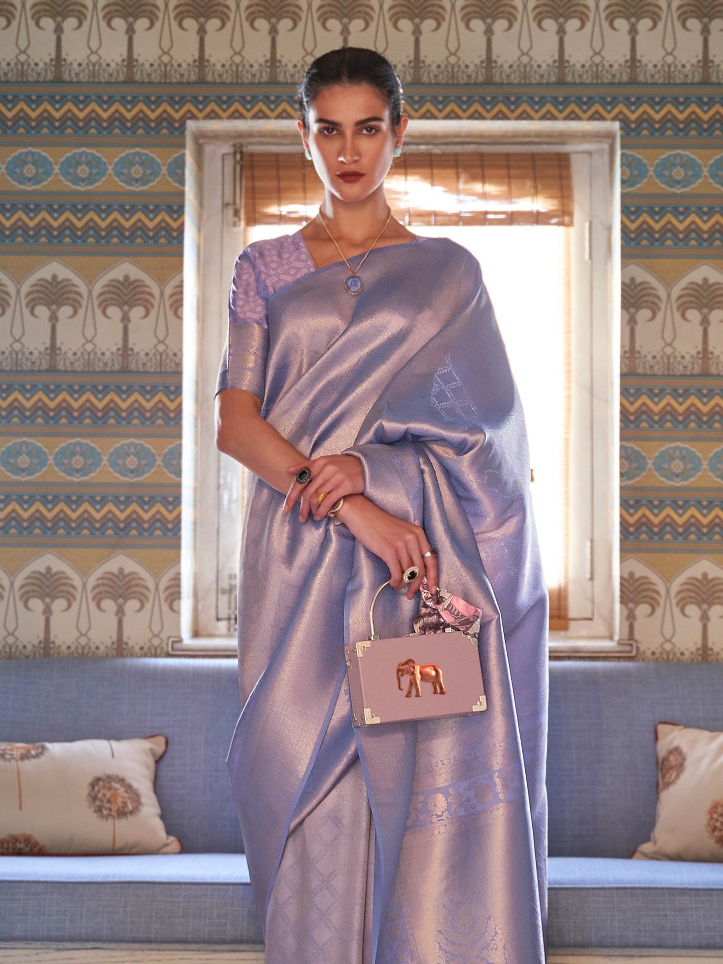 Lilac Kanjivaram Silk Saree with Woven Zari Work