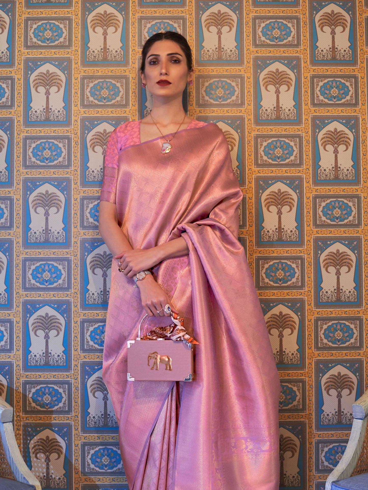 Pink Kanjivaram Silk Saree with Woven Zari Work