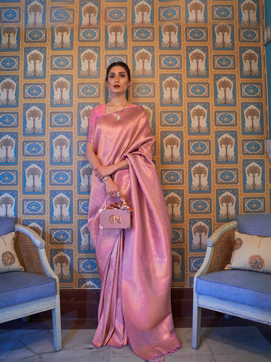 Pink Kanjivaram Silk Saree with Woven Zari Work