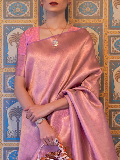 Pink Kanjivaram Silk Saree with Woven Zari Work