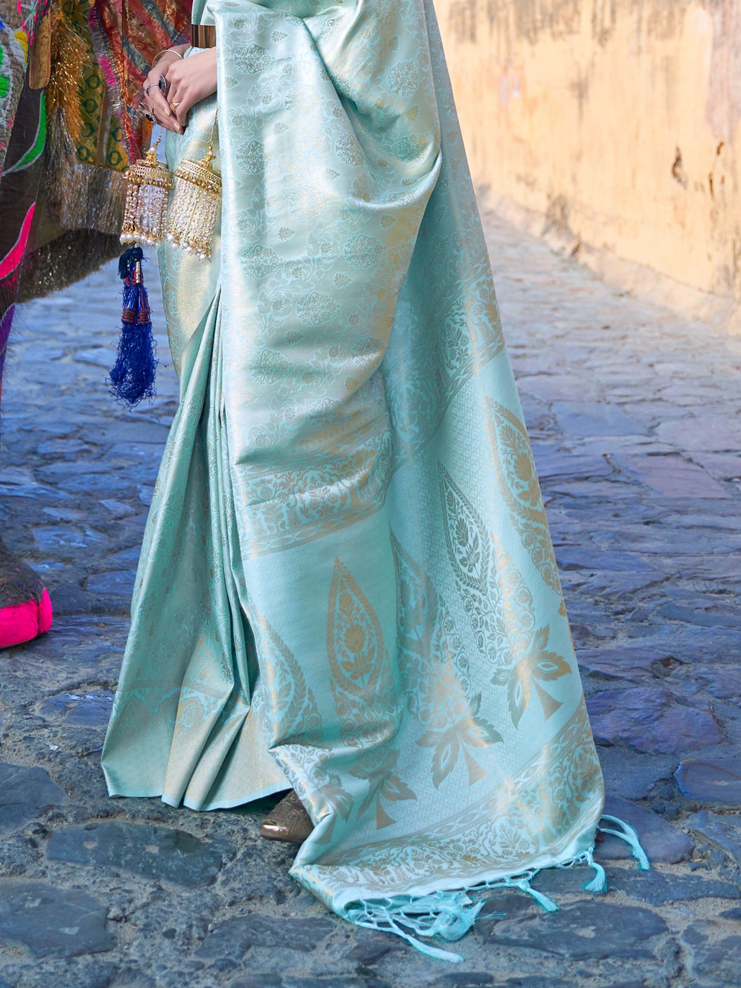 Sky Blue Kanjivaram Silk Saree with Woven Zari Work