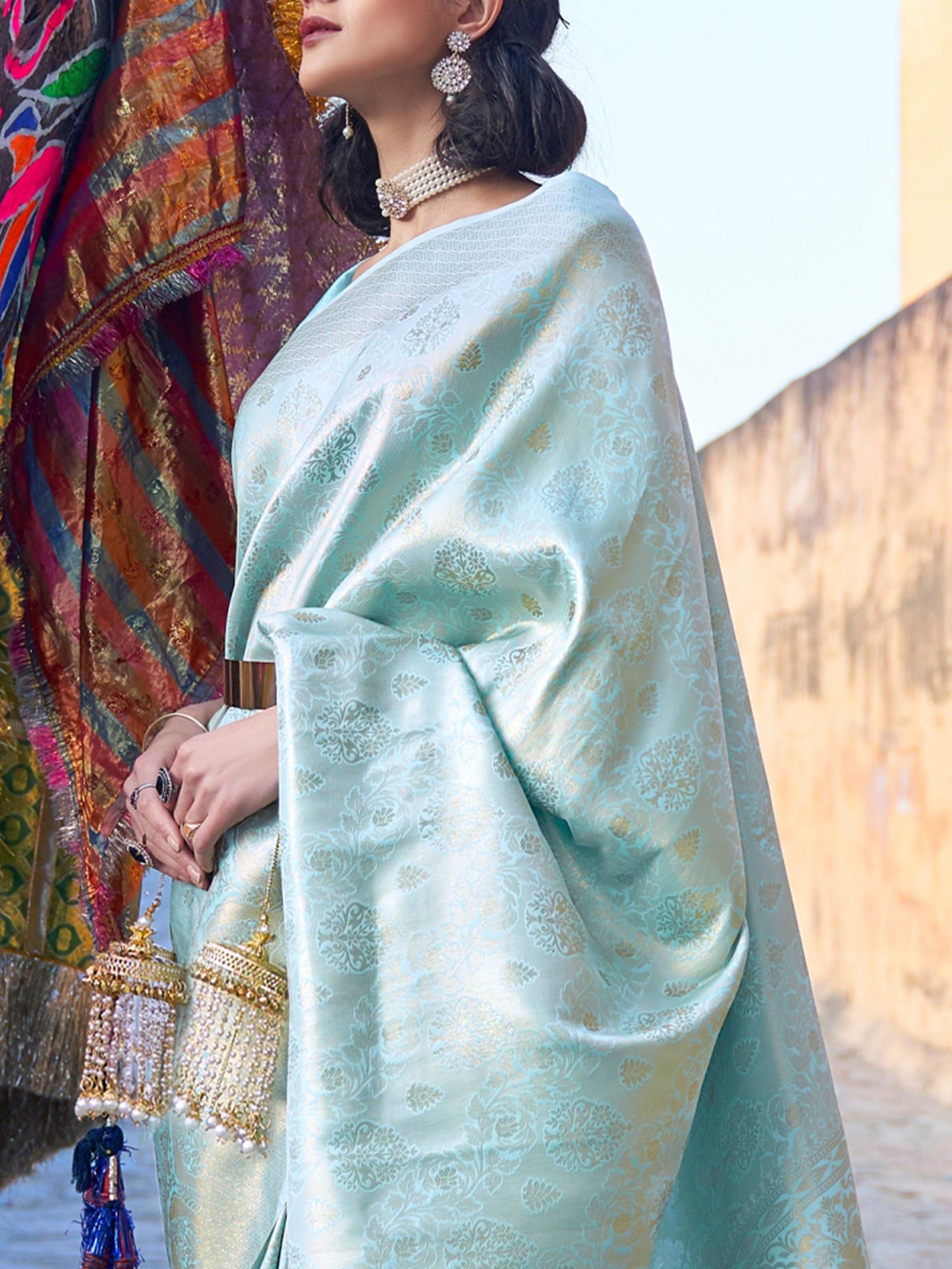 Sky Blue Kanjivaram Silk Saree with Woven Zari Work