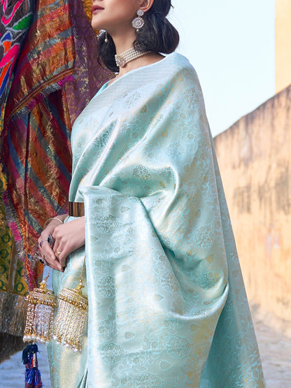 Sky Blue Kanjivaram Silk Saree with Woven Zari Work