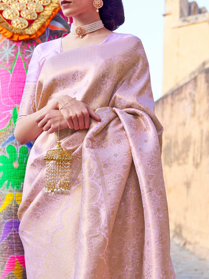 Baby Pink Kanjivaram Silk Saree with Woven Zari Work
