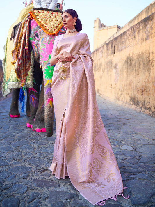 Baby Pink Kanjivaram Silk Saree with Woven Zari Work