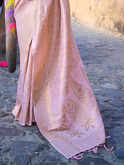 Baby Pink Kanjivaram Silk Saree with Woven Zari Work
