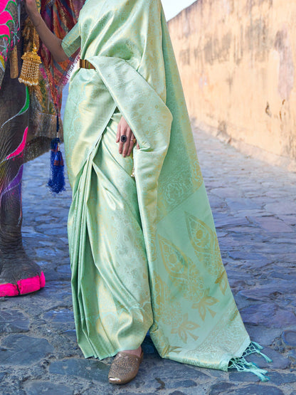 Pastel Green Kanjivaram Silk Saree with Woven Zari Work