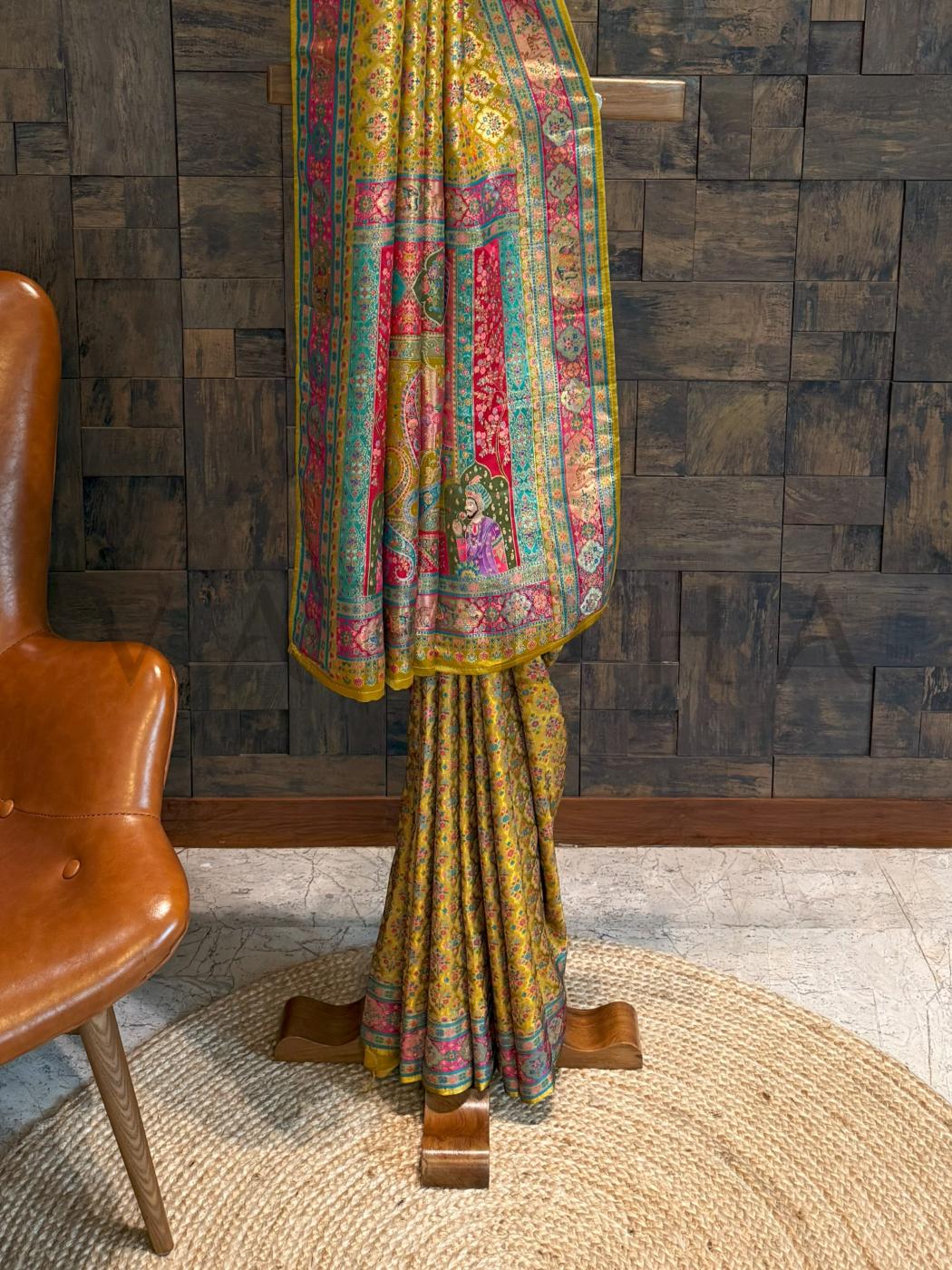 Mustard Yellow Viscose Katan Silk Saree with Zari Floral Buttis Mustard Satin Blouse