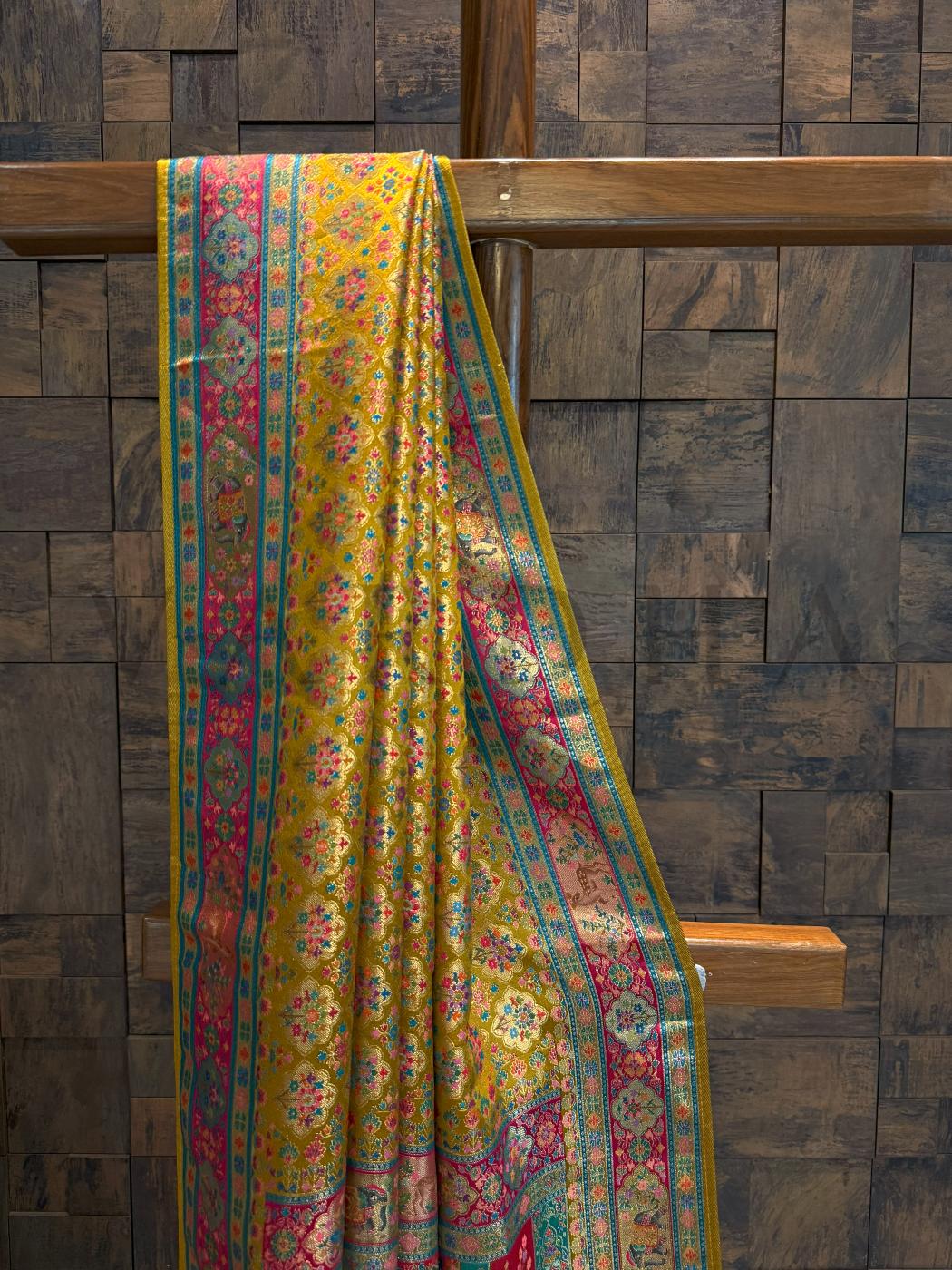 Mustard Yellow Viscose Katan Silk Saree with Zari Floral Buttis Mustard Satin Blouse