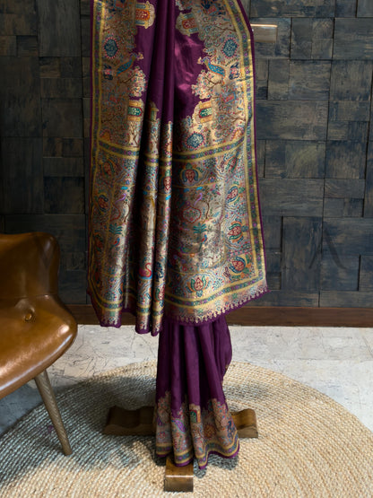 Purple Viscose Katan Silk Saree with Zari Jungle Motifs