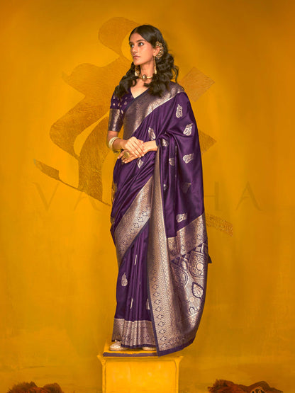 Royal Purple Satin Silk Saree with Woven Zari Work