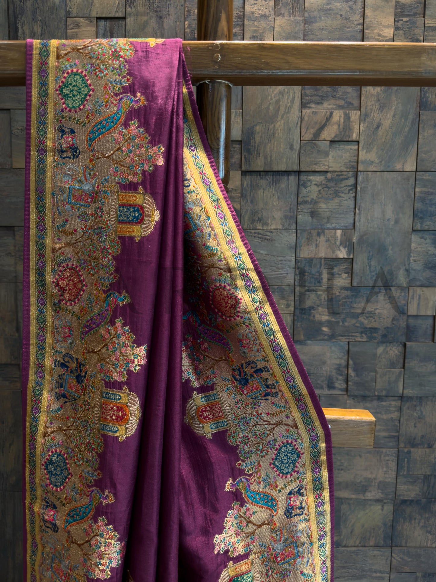 Purple Viscose Katan Silk Saree with Zari Jungle Motifs