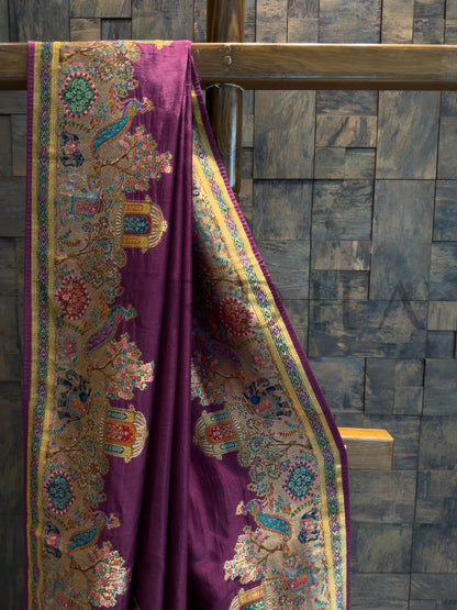 Purple Viscose Katan Silk Saree with Zari Jungle Motifs