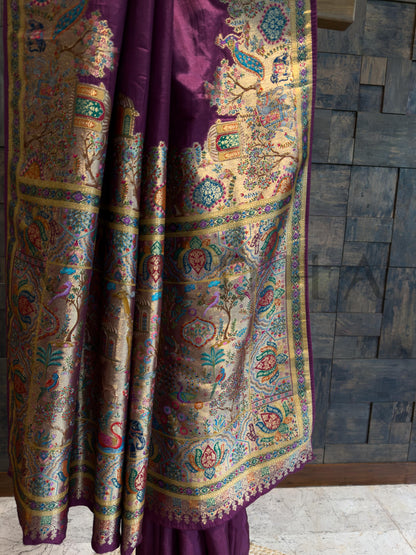 Purple Viscose Katan Silk Saree with Zari Jungle Motifs