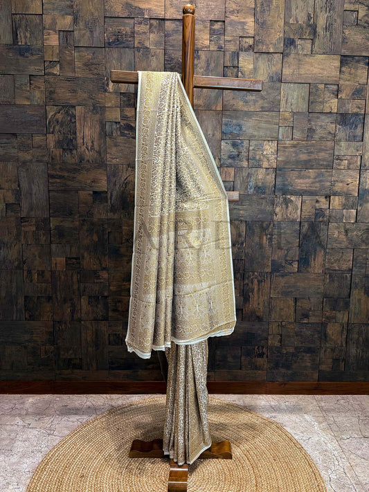 Aurelian Beige Golden Zari Pure Mysore Silk Saree