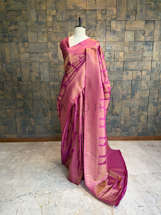Berry Purple Kanjivaram Silk Saree with Gold Zari
