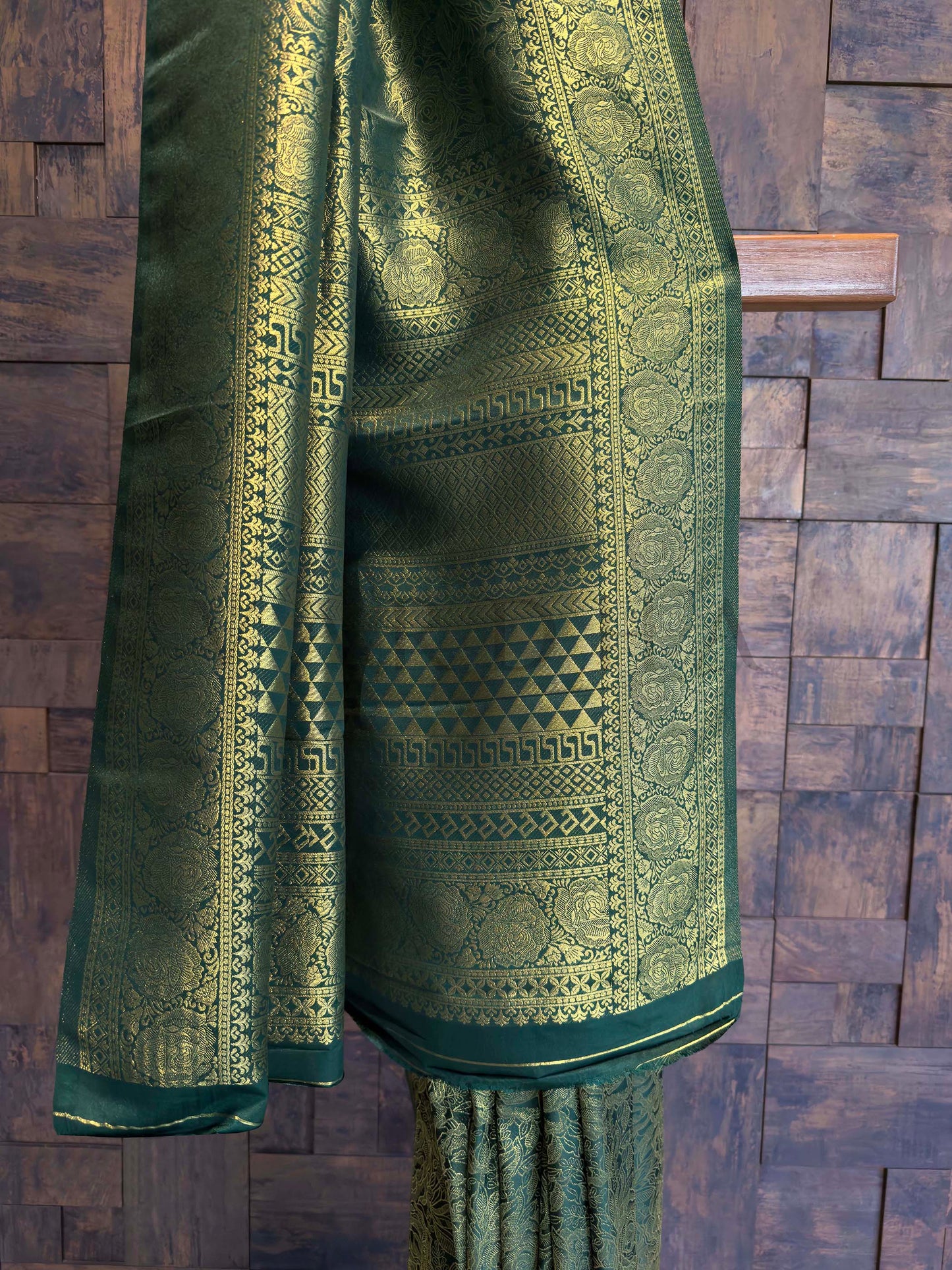 Bottle Green Antique Gold Zari Kanjivaram Silk Saree