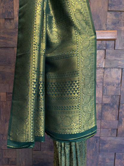 Bottle Green Antique Gold Zari Kanjivaram Silk Saree