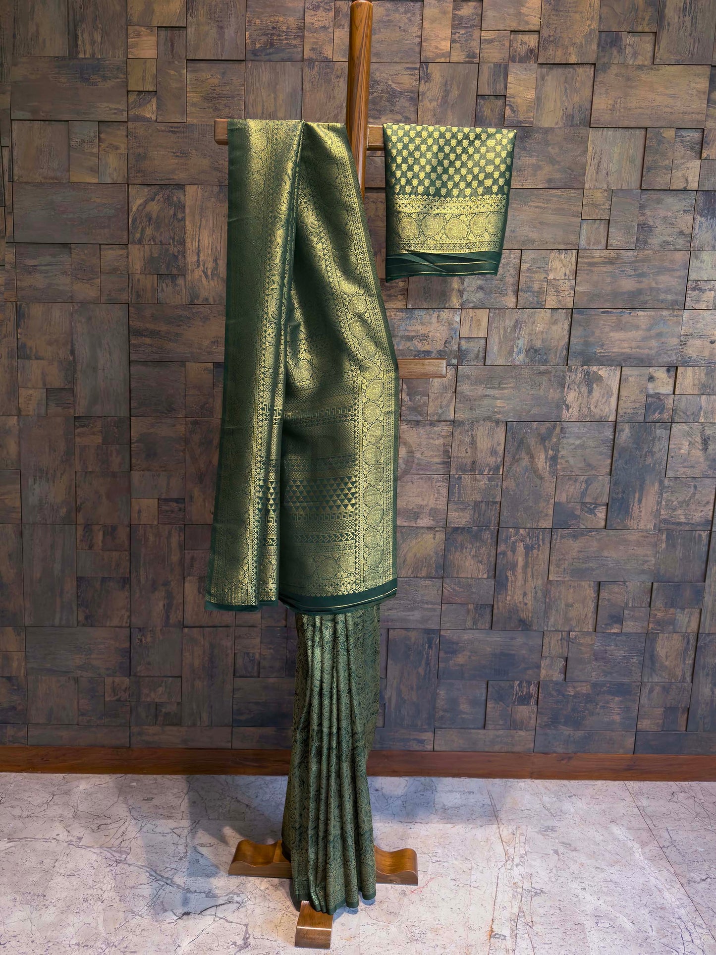 Bottle Green Antique Gold Zari Kanjivaram Silk Saree