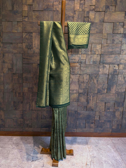 Bottle Green Antique Gold Zari Kanjivaram Silk Saree
