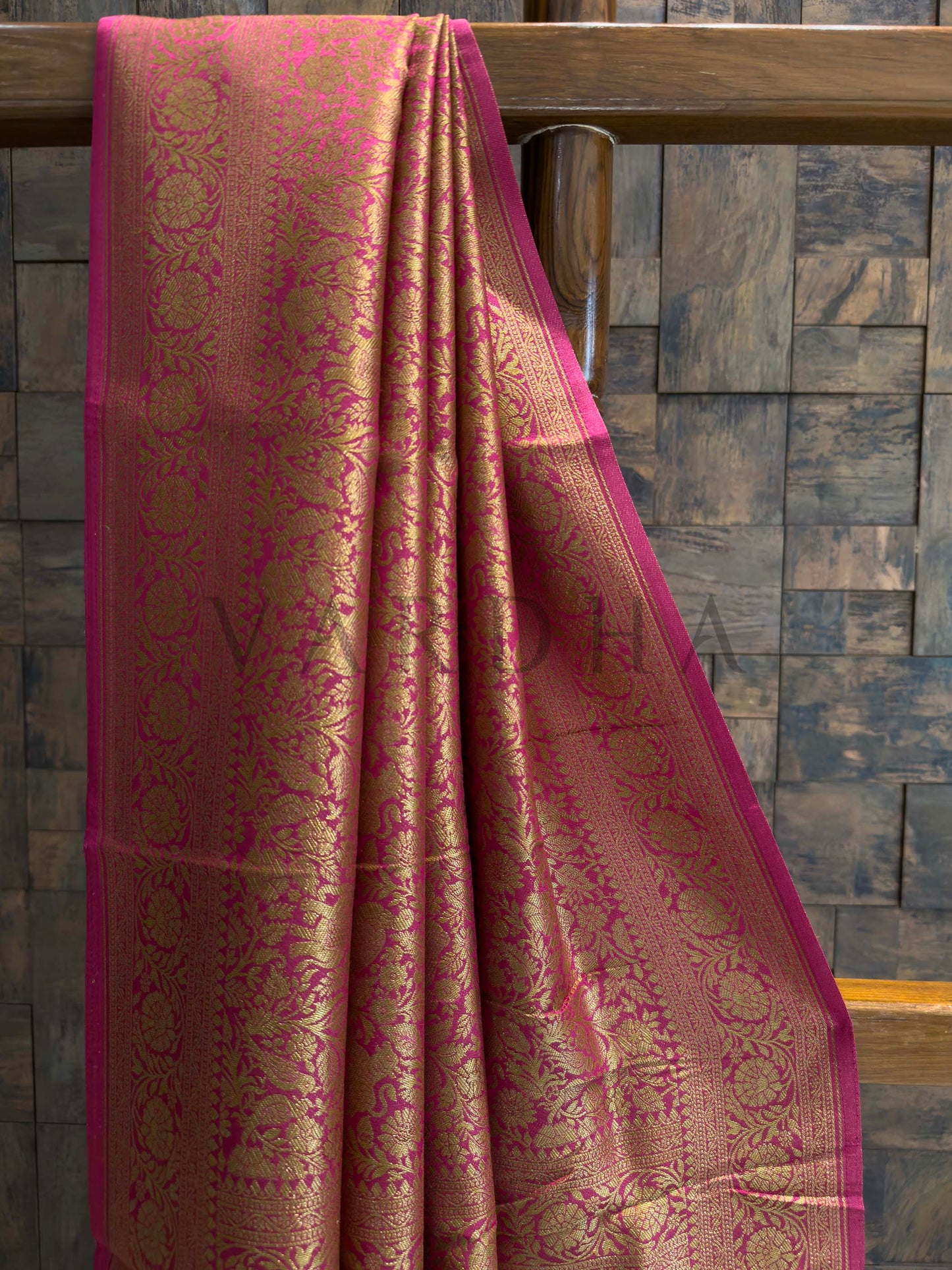 Bright Pink Golden Zari Pure Mysore Silk Saree
