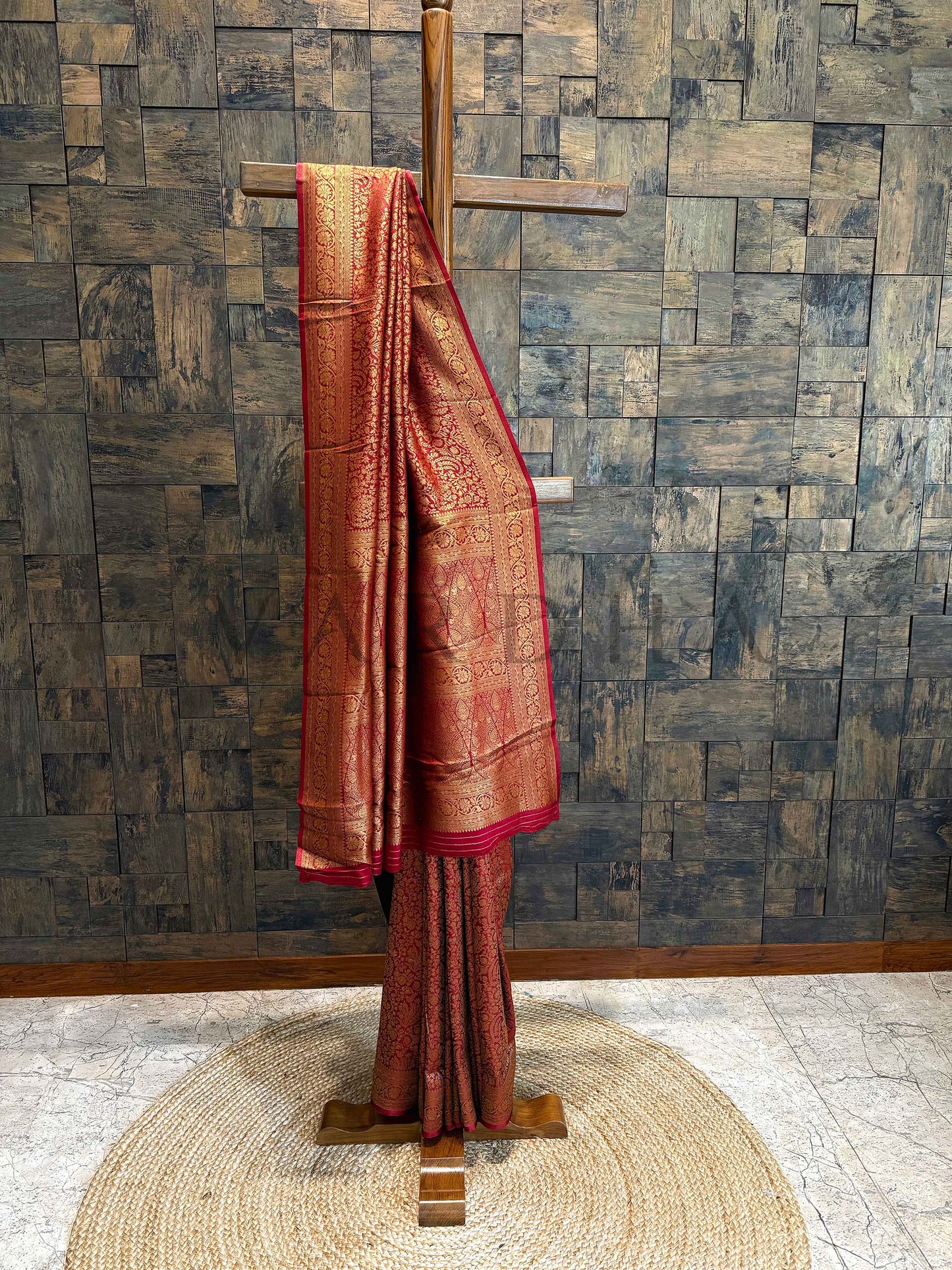 Burgundy-Wine Golden Zari Pure Mysore Silk Saree