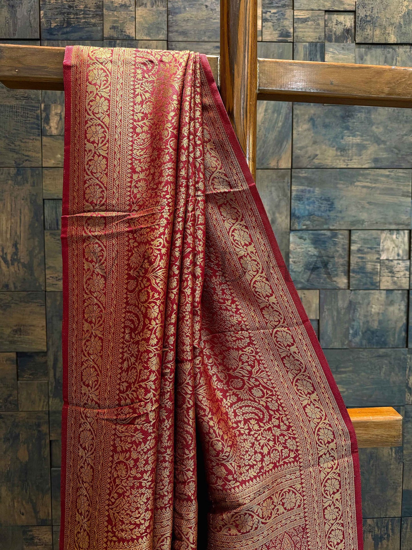 Burgundy-Wine Golden Zari Pure Mysore Silk Saree