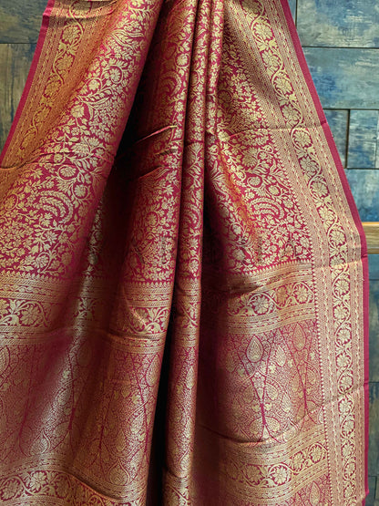 Burgundy-Wine Golden Zari Pure Mysore Silk Saree
