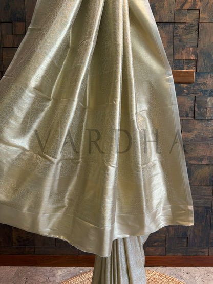 Cream Viscose Tissue Silk Saree with Tone-on-Tone Zari Weave