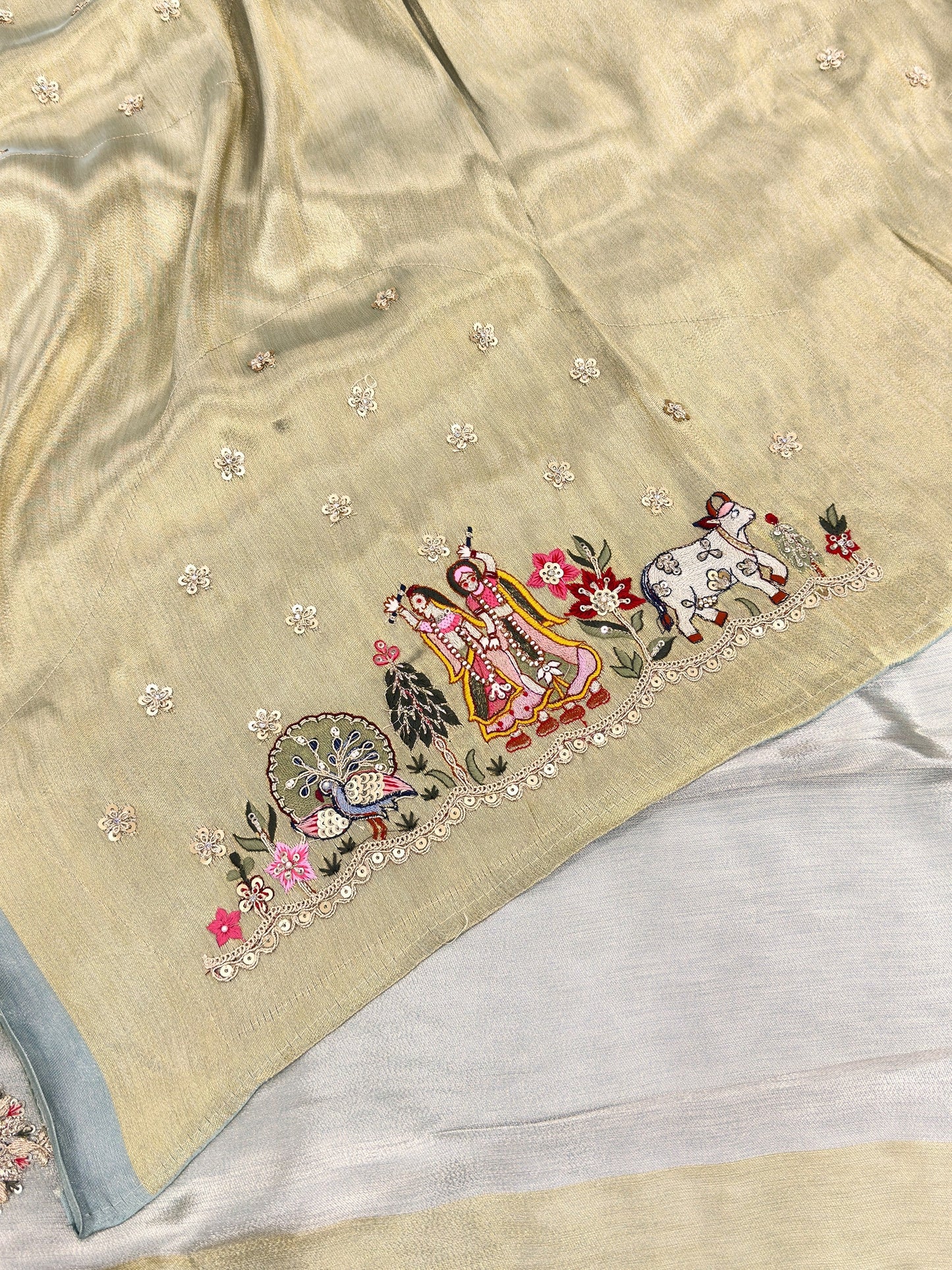 Gold Tissue Silk Saree with Zari Weaving & Hand Work