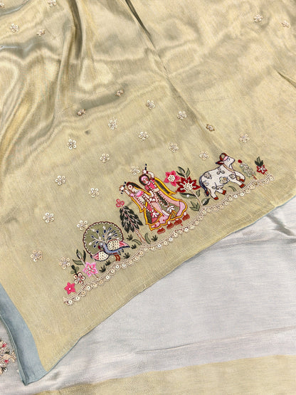 Gold Tissue Silk Saree with Zari Weaving & Hand Work