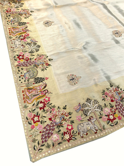 Gold Tissue Silk Saree with Zari Weaving & Hand Work