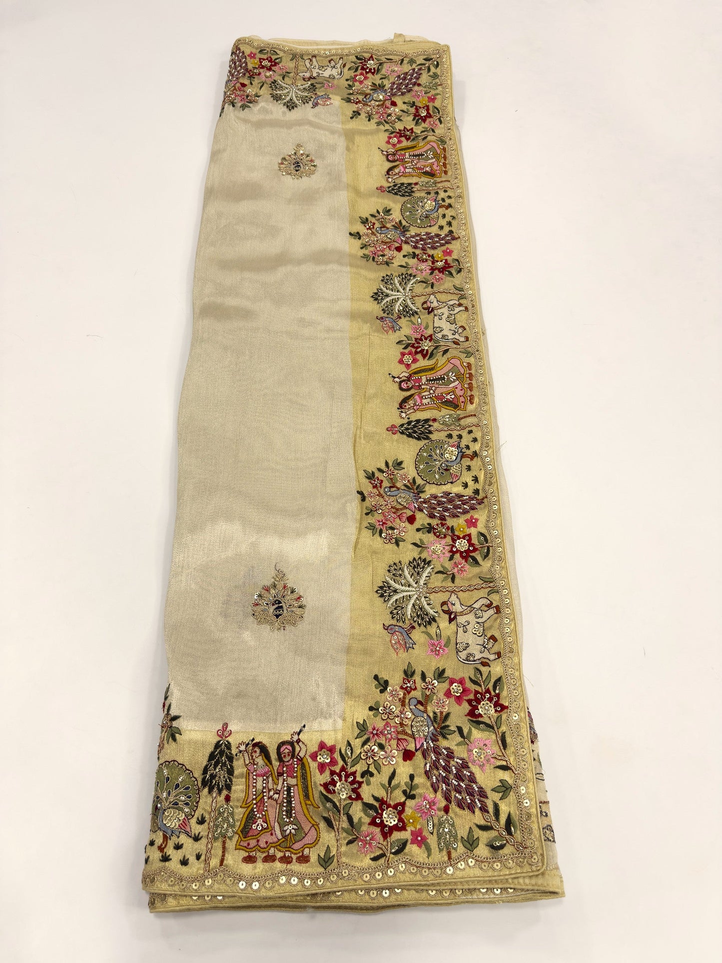 Gold Tissue Silk Saree with Zari Weaving & Hand Work