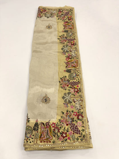 Gold Tissue Silk Saree with Zari Weaving & Hand Work