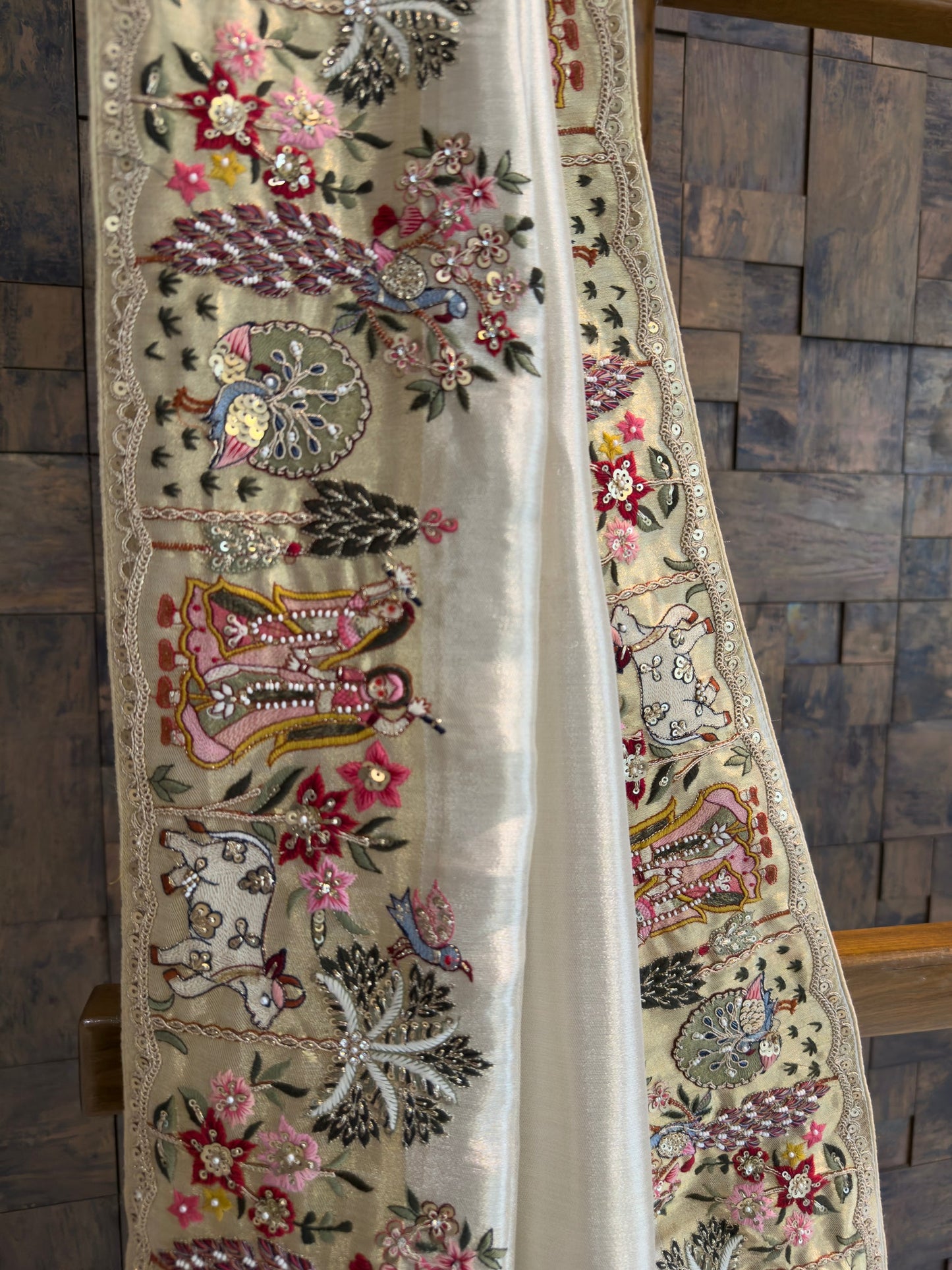 Gold Tissue Silk Saree with Zari Weaving & Hand Work