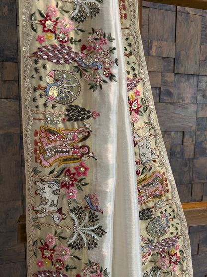 Gold Tissue Silk Saree with Zari Weaving & Hand Work