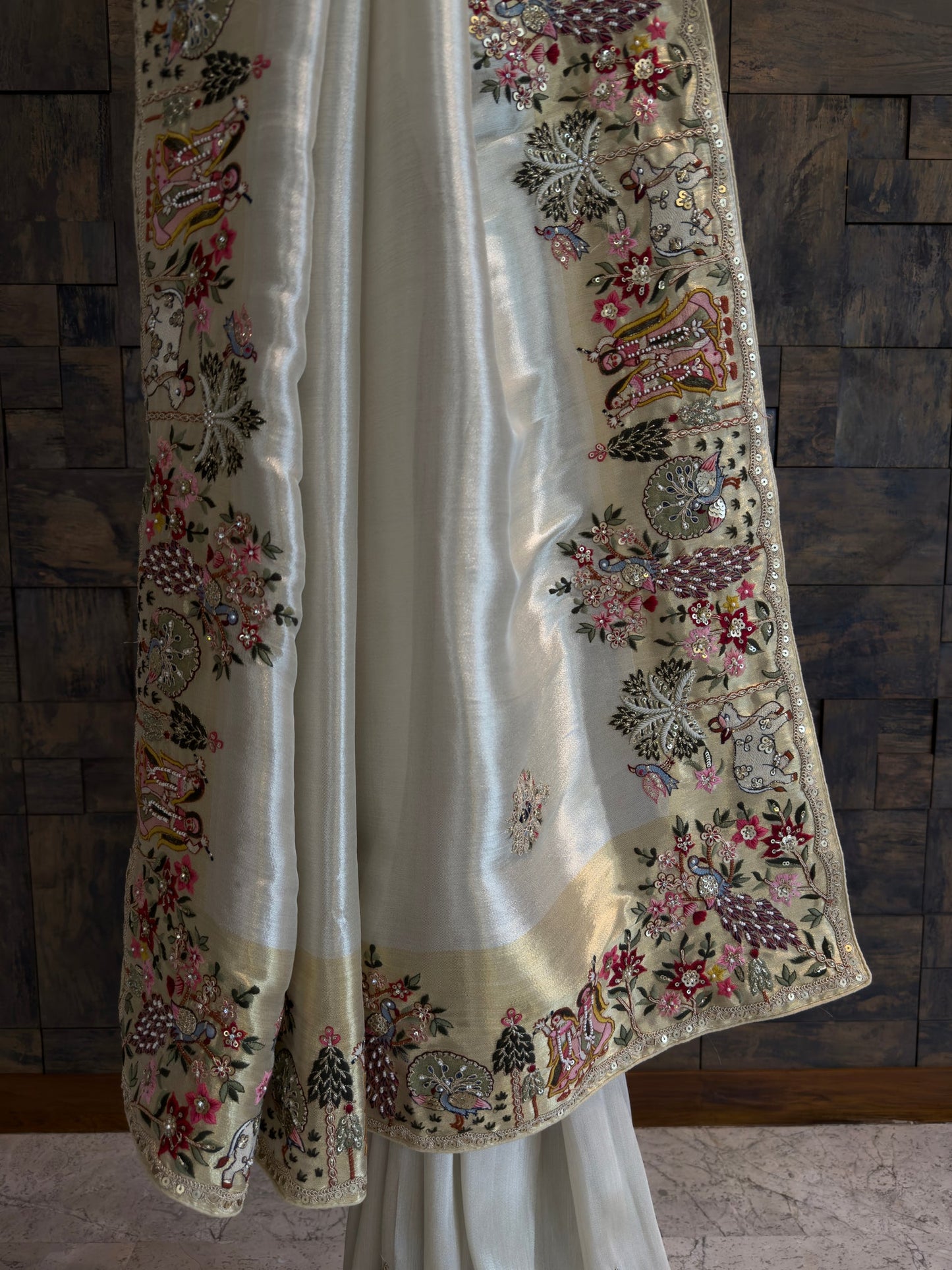 Gold Tissue Silk Saree with Zari Weaving & Hand Work